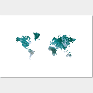 Watercolored World Map Posters and Art